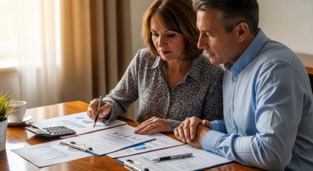 Retired couple reviewing financial plans to create a reliable retirement income stream