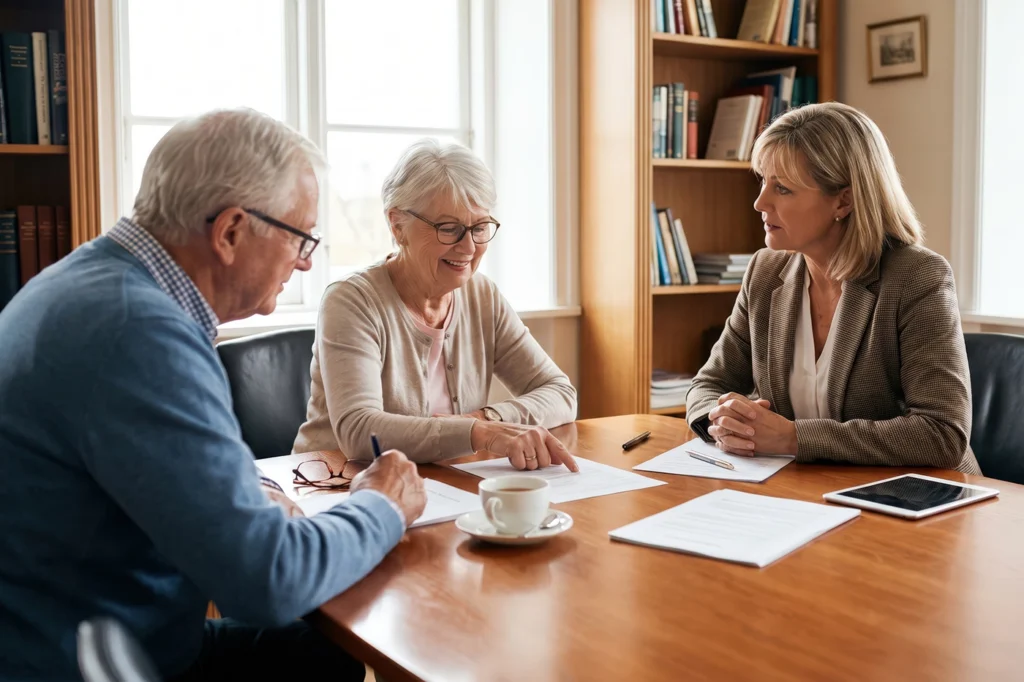 Retiree reviewing retirement income and tax planning strategies with an advisor