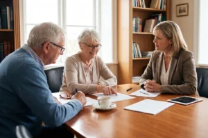 Retiree reviewing retirement income and tax planning strategies with an advisor